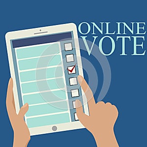 Image of Tablet in Someone's Hands. Opened Web Page of the Elect