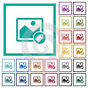 Image tagging flat color icons with quadrant frames photo