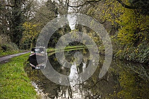 Canal Boat on River Countryside Walk