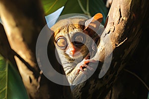 Image of tarsier monkey tarsius syrichta on the tree in natural jungle. Wildlife Animals