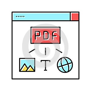 image, text and web site page to pdf file color icon vector illustration