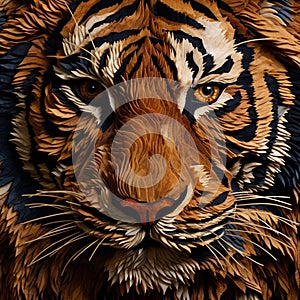 Image of a tiger\'s face that is intricately crafted in three dimensions. Wildlife Animals. Illustration, Generative AI