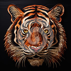 Image of a tiger\'s face that is intricately crafted in three dimensions. Wildlife Animals. Illustration, Generative AI