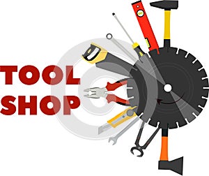 Image tools for construction and repair in the form of a logo for the tool shop