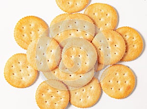 An image top view isolated circle crackers or snack or biscuits treat gourmet or junk food