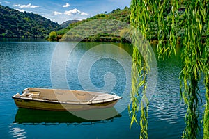 image of tranquility, boat, tree mountain Douro river, located in Mazouco, belonging to Freixo de Espada Ã  Cinta