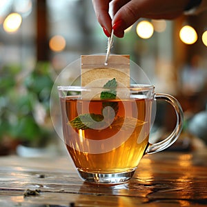 Image of Transparent Cup with Tea and Mint: Moment of Relaxation and Well-Being Arte com IA