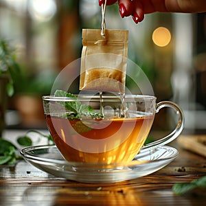 Image of Transparent Cup with Tea and Mint: Moment of Relaxation and Well-Being Arte com IA