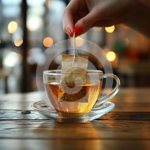 Image of Transparent Cup with Tea and Mint: Moment of Relaxation and Well-Being Arte com IA
