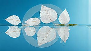 Image of Transparent Leaves on a Mirrored Surface in a Dreamy Macroscopic Scale.