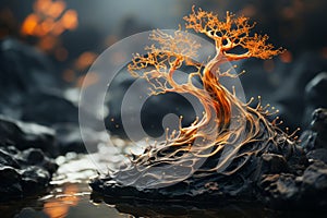 an image of a tree with flames coming out of it