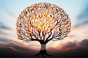 an image of a tree with flames coming out of it