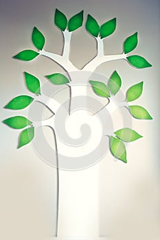 Image of Tree with green leaves with people, family tree or business tree concept on wall background