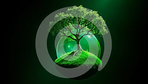 an image of a tree on top of a green planet generated