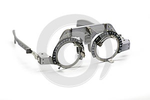 Image of trial frame used in a eye on white background.