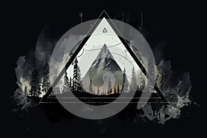 an image of a triangle with trees and a mountain in the background