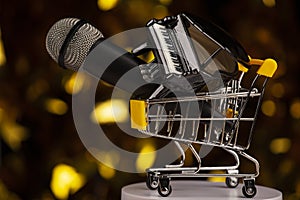 Image of trolley piano microphone dark background