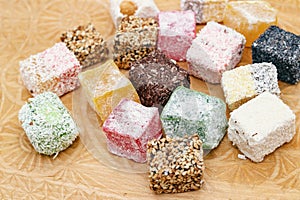 Image of Turkish delight on a carved wooden board