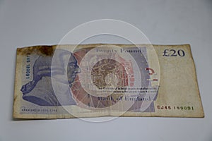 Twenty British pound sterling currency note