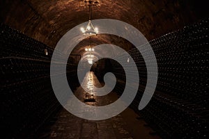 An image of an underground tunnel for aging wine