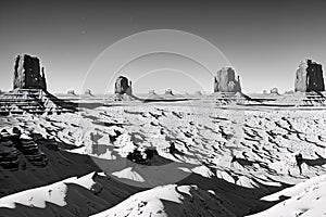 USA, Arizona, Monument Valley Navajo Tribal Park, High resolution panoramic view of snow-covered Monument
