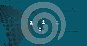 Image of user icons over globe and data on green background