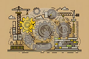 Image Vector graphic depicting under construction theme with mechanical gears and pinions