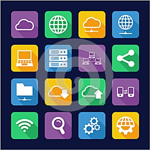 Cloud Network Icons Flat Design