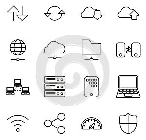 Data Transfer Icons Thin Line Vector Illustration Set