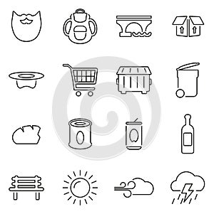 Homeless Life & Culture Icons Thin Line Vector Illustration Set