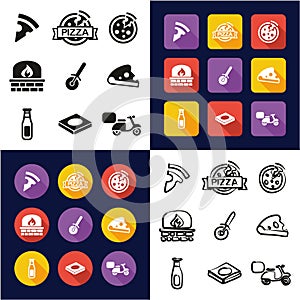 Pizza All in One Icons Black & White Color Flat Design Freehand Set