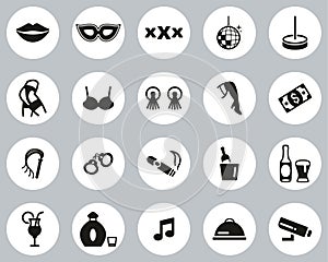 Strip Club Icons Black & White Flat Design Circle Set Big