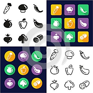 Vegetable All in One Icons Black & White Color Flat Design Freehand Set