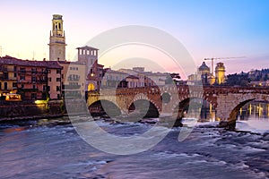 Image of Verona. Pietra bridge on Adige river