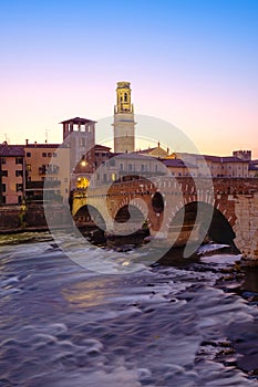 Image of Verona. Pietra bridge on Adige river