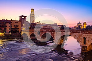 Image of Verona. Pietra bridge on Adige river