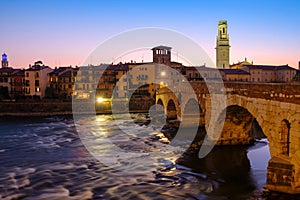 Image of Verona. Pietra bridge on Adige river