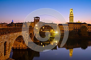 Image of Verona. Pietra bridge on Adige river