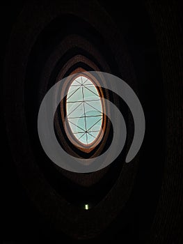 an image of a very circular skylight in a building
