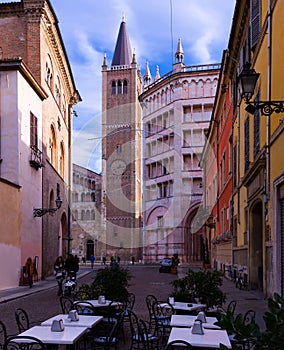 Ancient Piazza Duomo , cathedral and baptistery, Parma