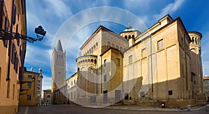 Ancient Piazza Duomo , cathedral and baptistery, Parma