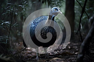 Image of a vulture guineafowl in the wild on nature background. Wildlife Animals. Birds. Illustration, generative AI