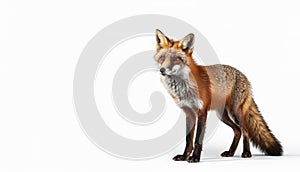 Fox with its alert expression and sleek appearance on isolated white background