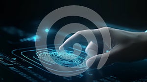Businessman fingerprint scanning to unlock a device or secure a system.