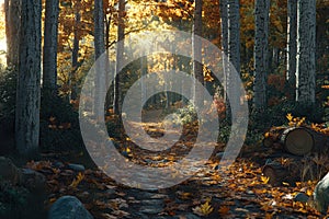 Autumn Forest Path with Morning Light