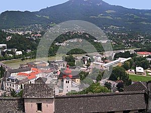 View of the city of Salzburg and the River Salz in Austria photo