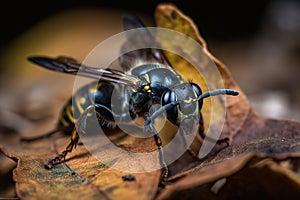 Image of a wasp on the leaf. Insect. Animals. Illustration. Generative AI