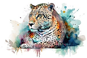 Image of a watercolor colorful jaguar painting. wildlife. Animal. illustration, Generative AI