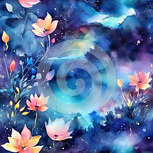 image watercolor painting of beautiful fantasy flowers in the world.