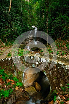 Image of a waterfall in Sungai Mangkuk Waterfall, Pahang, Malaysia.